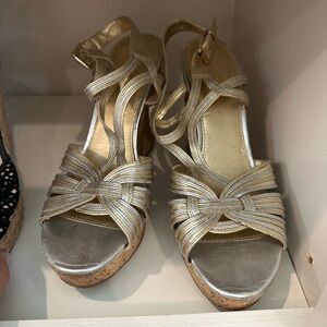 Ivanka Trump Gold Wedge Sandals